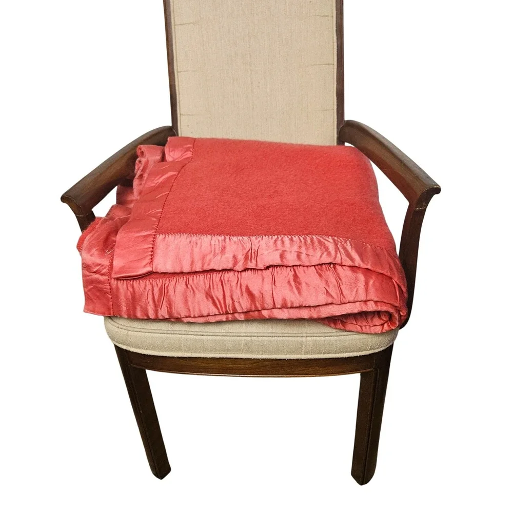 Vintage Red Loomed Wool Satin Binding Trim Blanket Flawed
